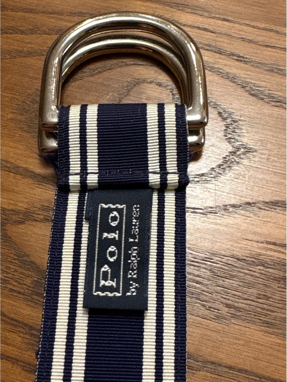 Polo Ralph Lauren Navy & White Striped D-Ring Belt - Size M/L (42" Total Length) - Picture 2 of 12